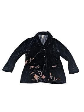 J. Jill Velvet Floral Embroidered Black Women's Jacket (Large)